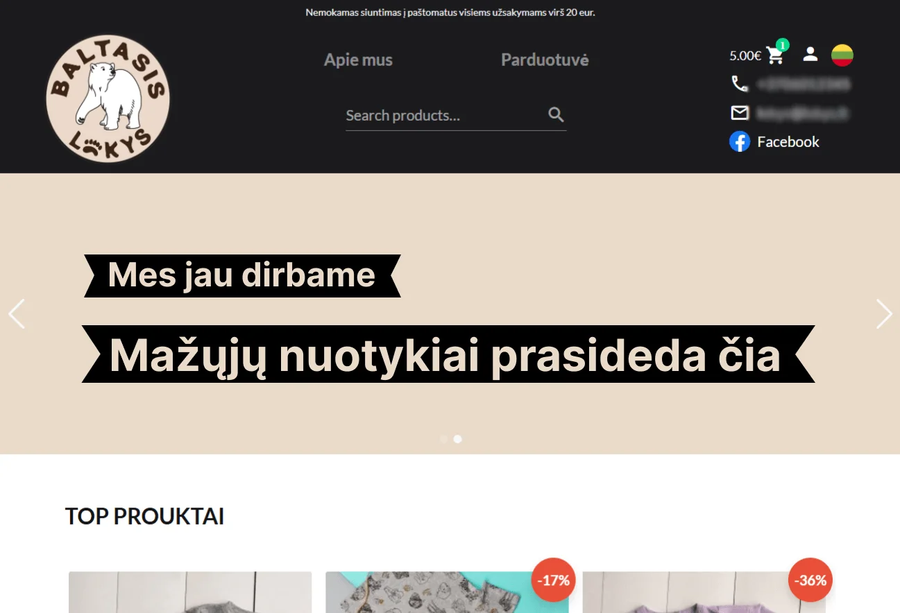 Baltasis Lokys el. parduotuvės svetainė